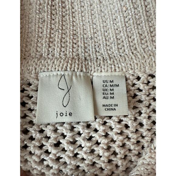 Joie Ivory Sequin Open Knit Lace-Up Collared Long Sleeve Pullover Sweater Medium - Picture 10 of 13